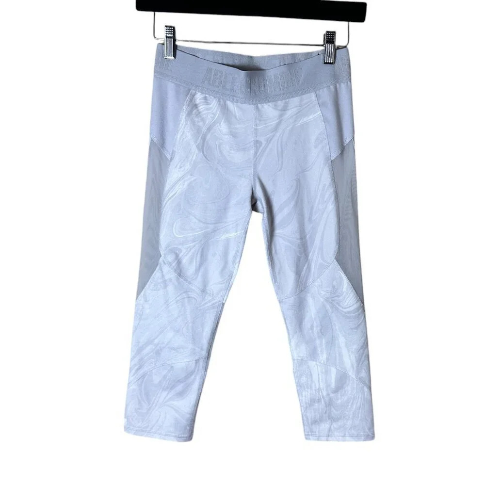 ABERCROMBIE & FITCH White & grey swirl pattern mesh inset crop leggings size XS